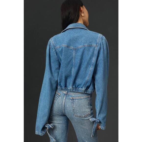 Maeve by Anthropologie Puff Sleeve Cropped Denim Jacket β Size M - Picture 12 of 12